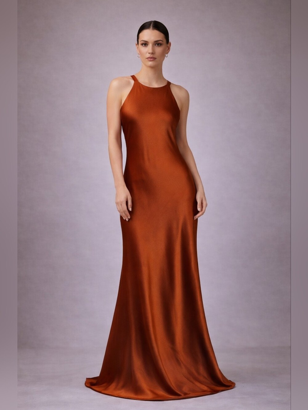 Custom Antique Bronze Satin Gown – Bias-Cut A-Line Maxi, Handmade One of a Kind